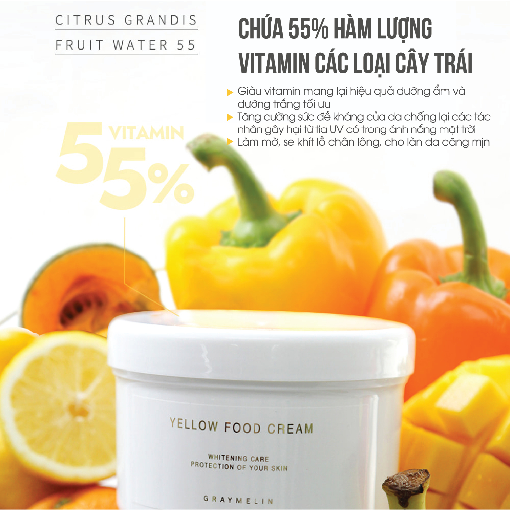 Kem Dưỡng Chiết Xuất Trái Cây Vàng Dưỡng Trắng Da Graymelin Yellow Food Cream 500g