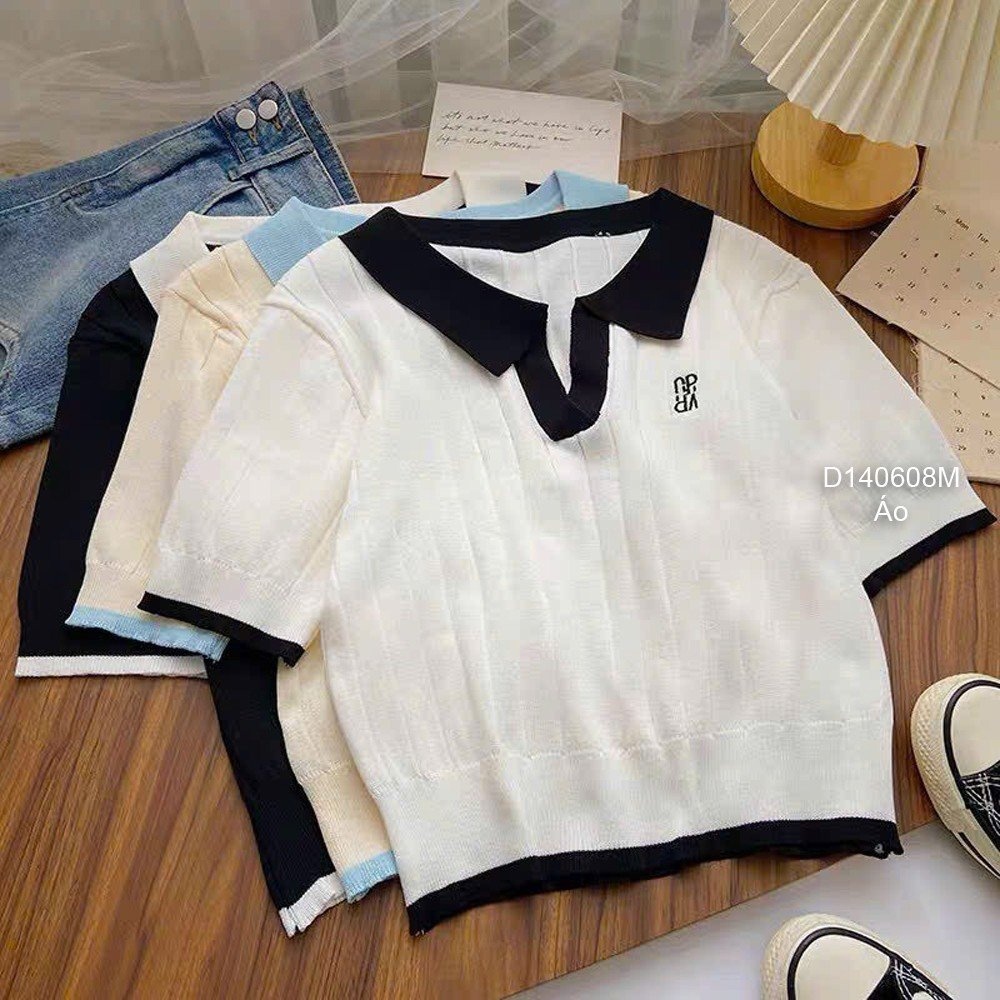 Áo len cổ bẻ phối màu tay con siêu thời trang!