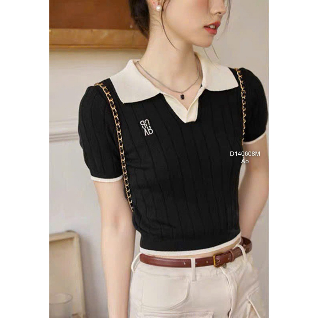 Áo len cổ bẻ phối màu tay con siêu thời trang!