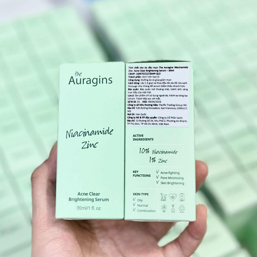 [CÔNG TY] Tinh Chất Giảm Thâm The Auragins 10% Niacinamide + 1% Zinc Acne Clear Serum 30ml