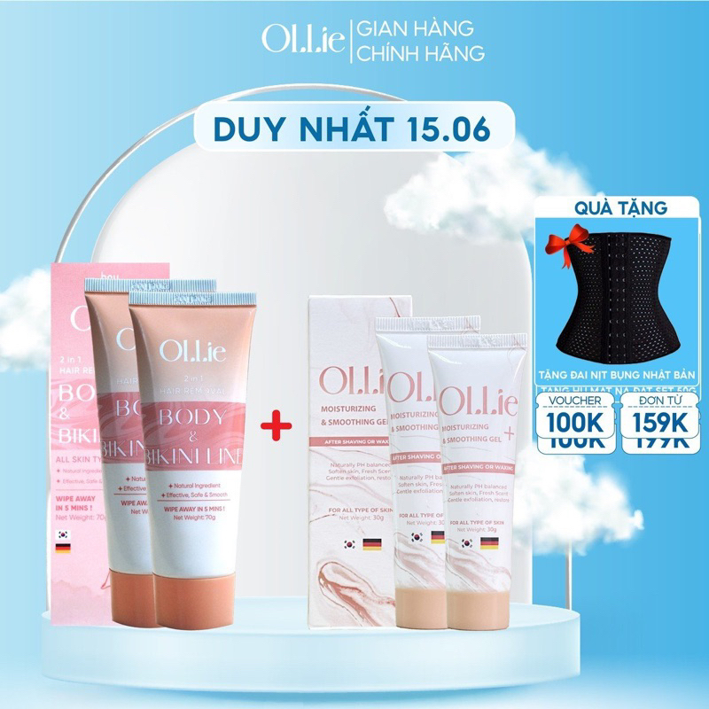 Combo 2 kem tẩy lông Ollie+ 2 kem dưỡng da dịu nhẹ làm chậm quá trình mọc lông Ollie