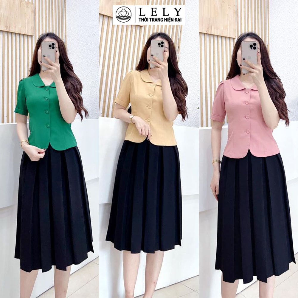 Áo sơ mi nữ peplum tay ngắn LELY cổ sen ôm eo màu xanh lá A1358