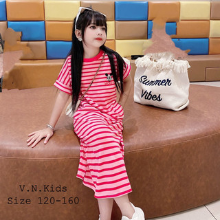 Váy suông kẻ thêu mickey xinh xắn cho bé