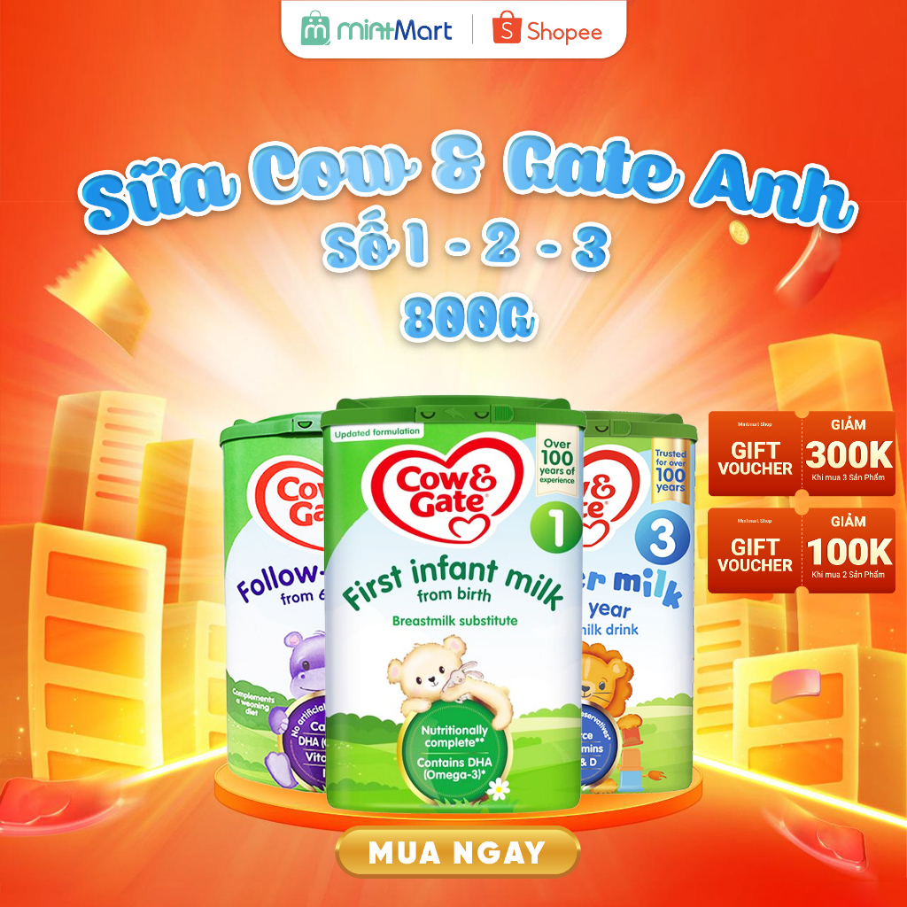 Sữa Cow & Gate Anh Số 1 2 3 hộp 800G tốt cho tiêu hóa và giúp bé phát triển toàn diện