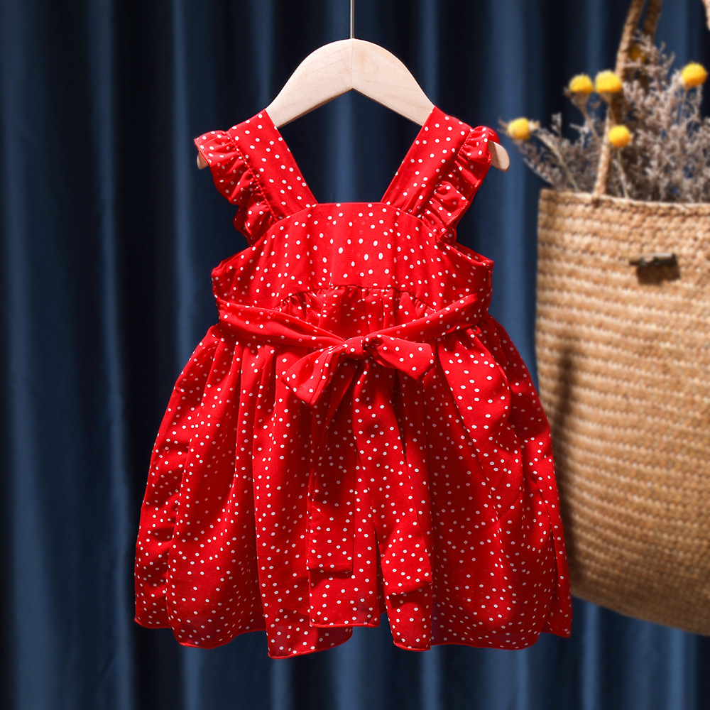 VÁY CHO BÉ GÁI MÀU ĐỎ CHẤM BI TRẮNG CÁNH TIÊN ĐẦM BÉ GÁI VÁY ĐI HỌC CHO BÉ GÁI