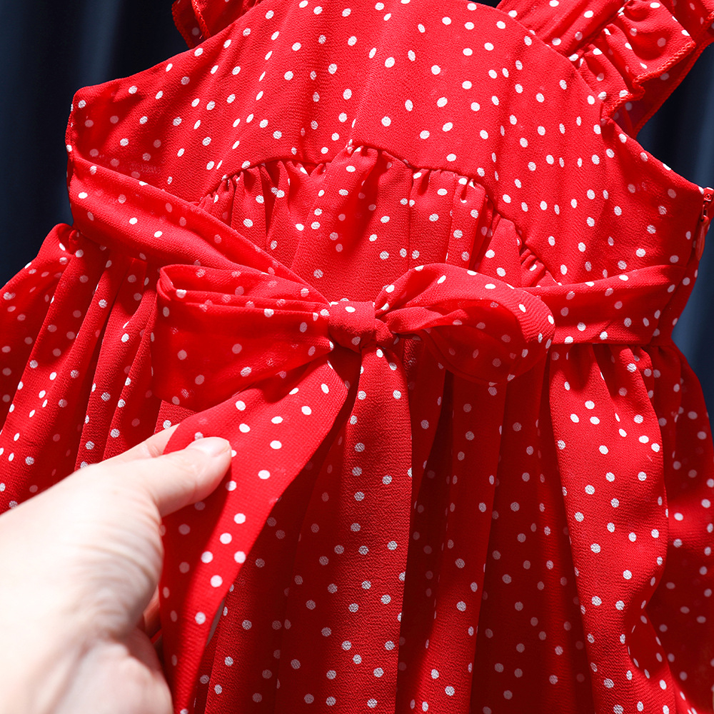 VÁY CHO BÉ GÁI MÀU ĐỎ CHẤM BI TRẮNG CÁNH TIÊN ĐẦM BÉ GÁI VÁY ĐI HỌC CHO BÉ GÁI