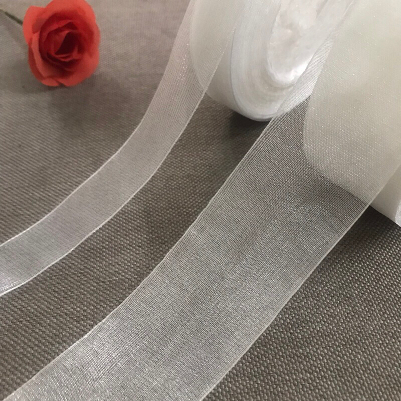 5m Ruy băng voan ánh nhũ màu trắng bản rộng 2cm/4cm