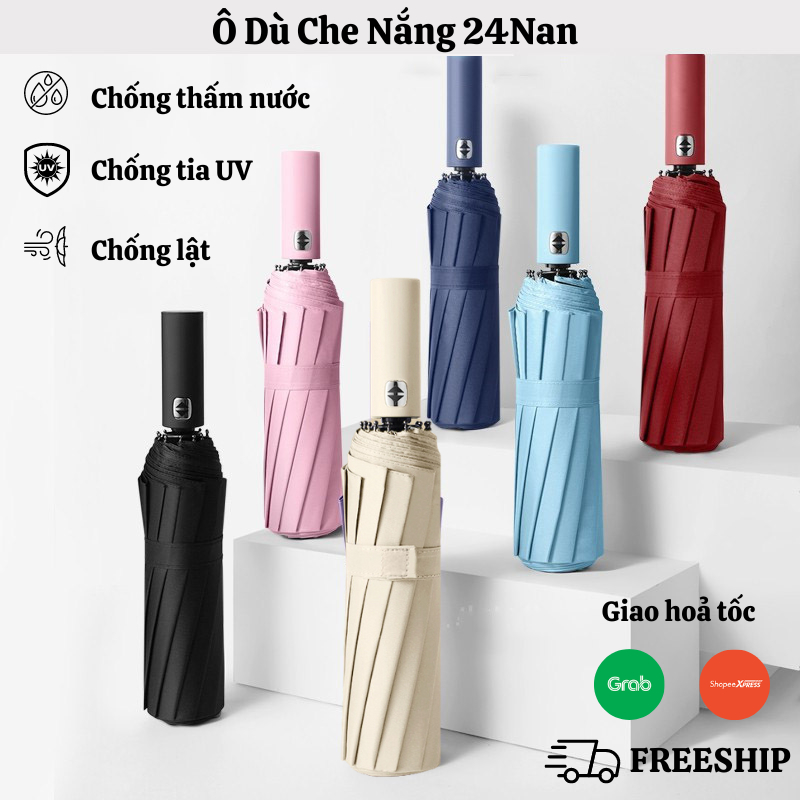 Dù Che Nắng Ô Che Mưa Gấp Gọn 24 Nan Thép Chống Gió Lật Dù Che Mưa ASAKI