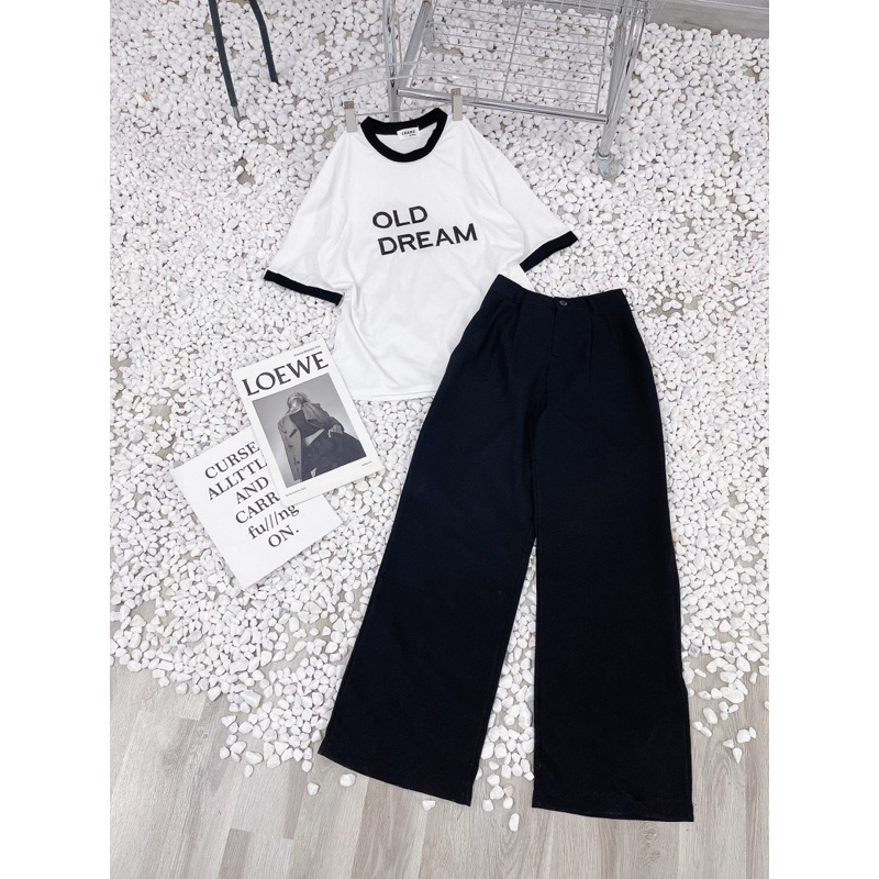 Set áo thun OLD DREAM + quần suông culottes đen