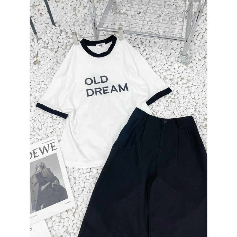 Set áo thun OLD DREAM + quần suông culottes đen