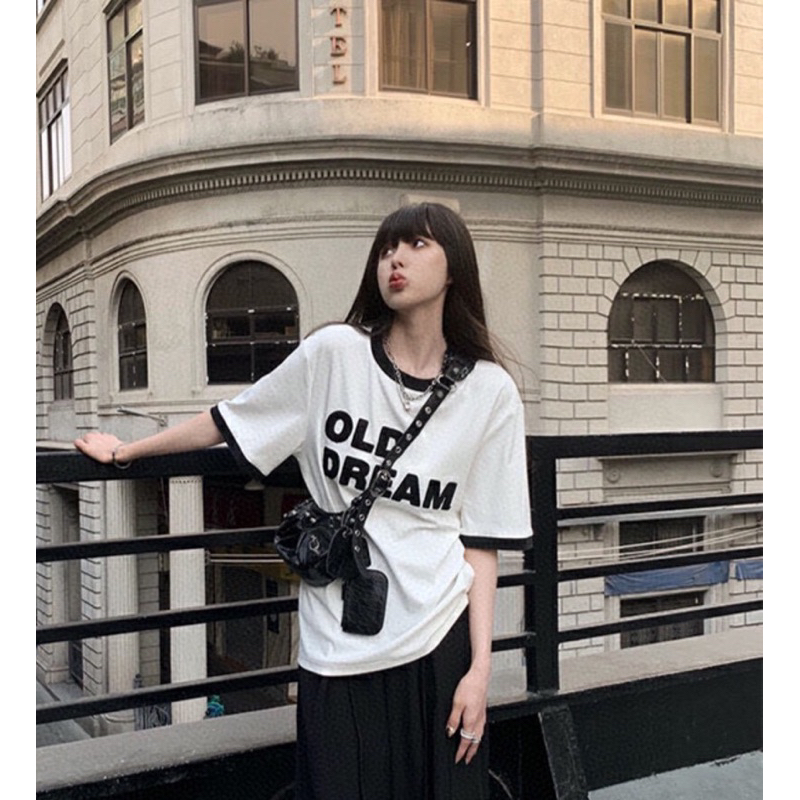 Set áo thun OLD DREAM + quần suông culottes đen