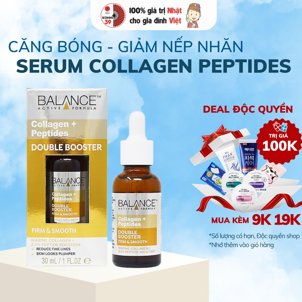 Serum Collagen trẻ hóa làn da - Balance Active Formula Collagen + Peptides Double Booster 30ml - Bahachiha