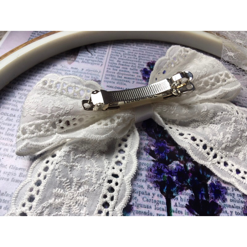 Kẹp tóc nơ ren Vintage, kẹp thêu tay mix ren style HQ