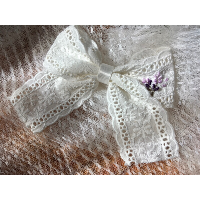 Kẹp tóc nơ ren Vintage, kẹp thêu tay mix ren style HQ