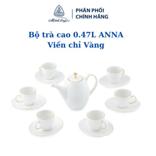 Bộ Ấm Trà Cao Minh Long 0.47L Anna Viền Chỉ Vàng - Hàng đẹp, sang trọng đãi khách, quà tặng