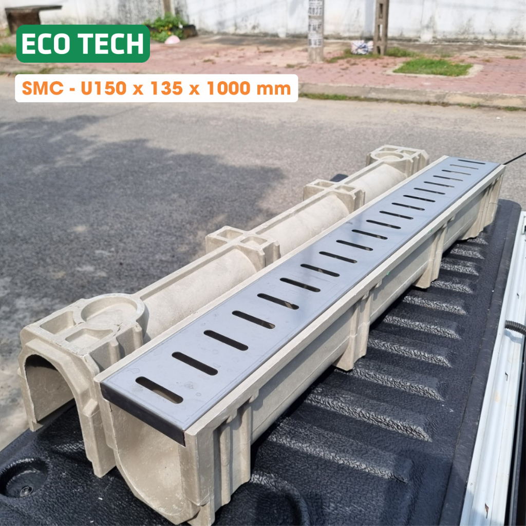 Cống thoát nước lắp ghép EcoDrain U135x150x1000mm.Nắp Inox 304.Hiệu suất thoát nước vượt trội - Thẩm mỹ - Không bốc mùi