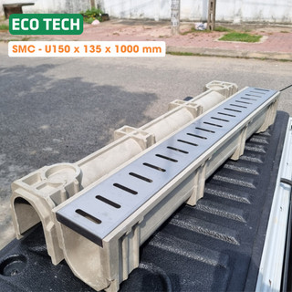 Cống thoát nước lắp ghép smc u135x150x1000mm: nắp inox 304.hiệu suất thoát nước nhanh - thẩm mỹ