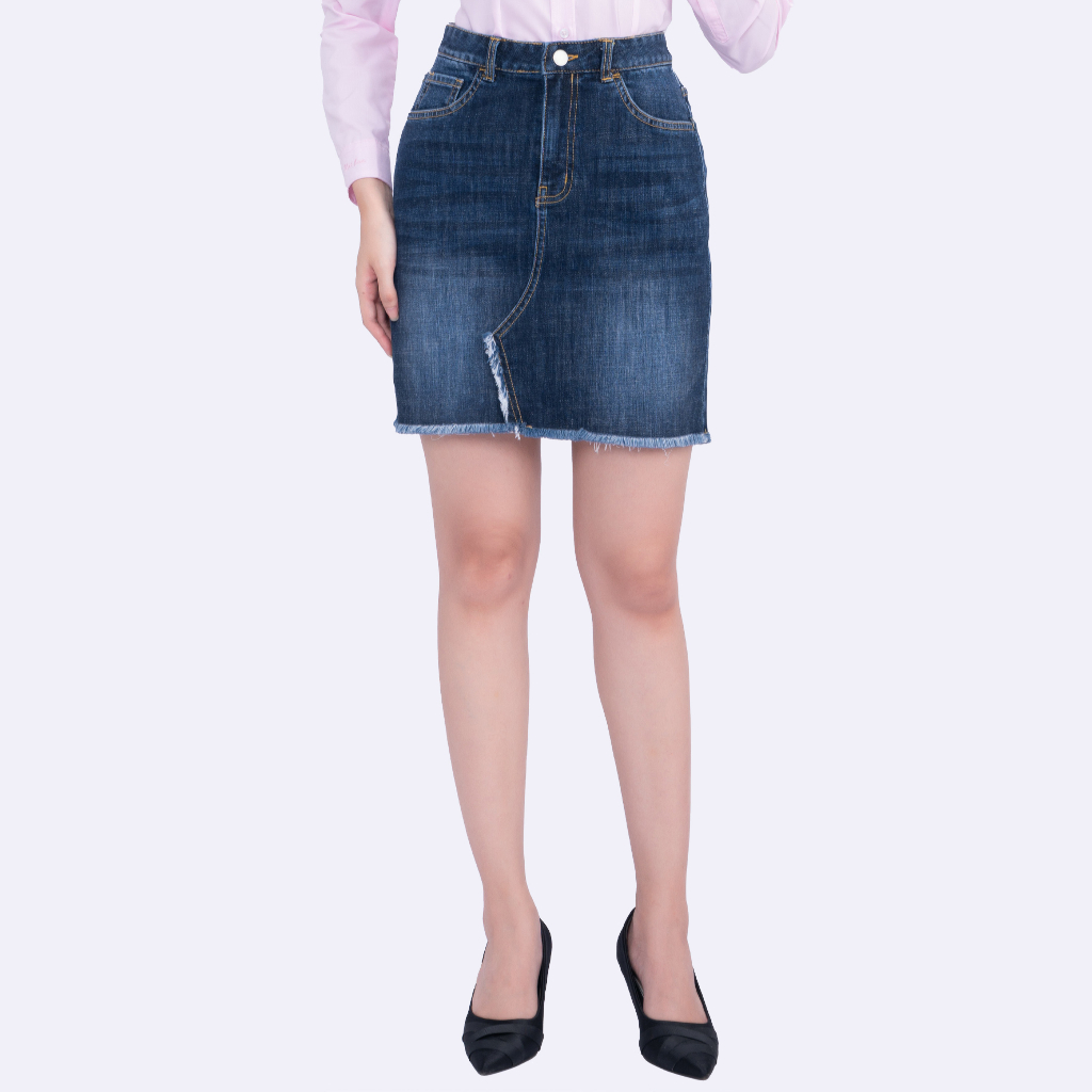 Chân váy nữ công sở dáng ngắn jean Thái Hòa 23CJW-101