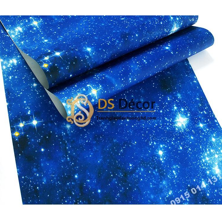 Giấy dán tường 3D họa tiết ngân hà galaxy màu xanh dán phòng bay, phòng ngủ, karaoke (Tặng kèm keo)