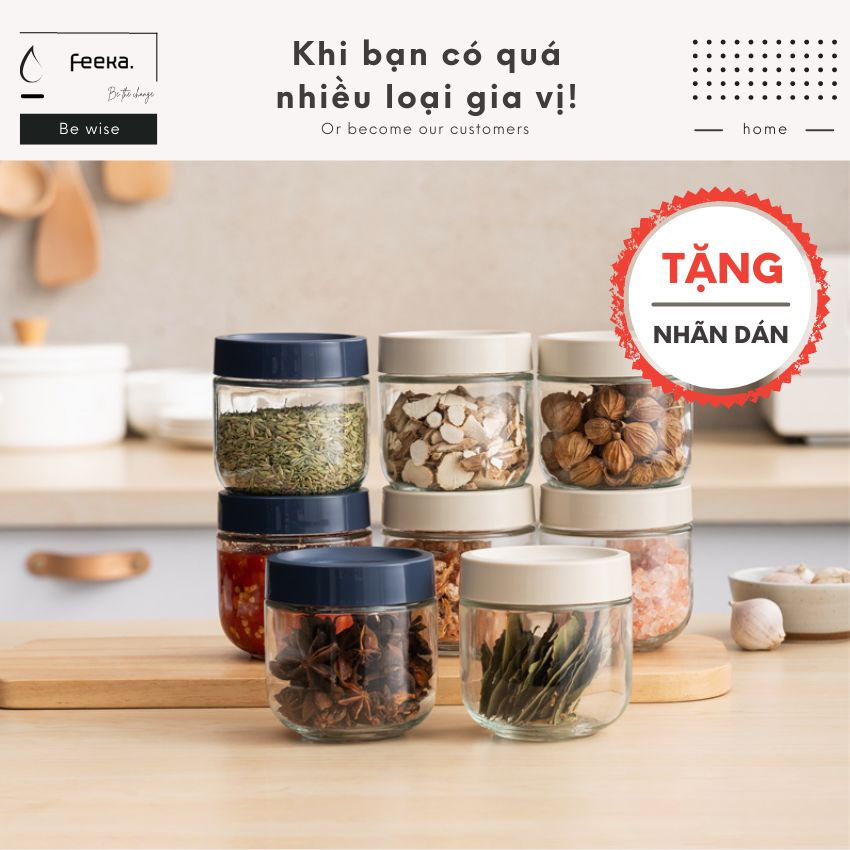 Hũ đựng gia vị thủy tinh - đồ khô FEEKA chống ẩm cao cấp, lọ đựng gia vị thủy tinh đẹp 300ml xếp chồng