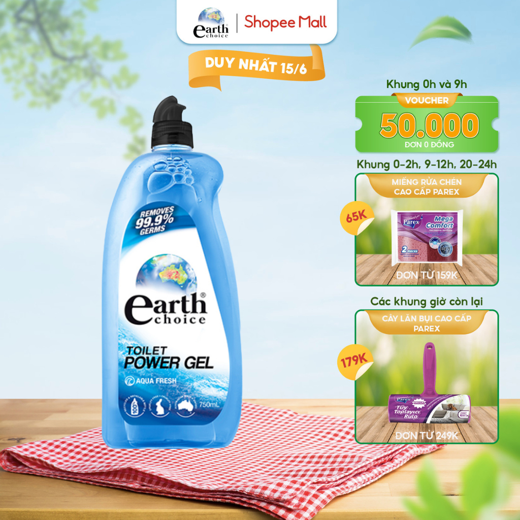 Nước Tẩy Toilet EARTH CHOICE Diệt Khuẩn Đánh Bay Mọi Vết Bẩn, Hương Thơm Tinh Dầu Bạch Đàn Aqua Fresh Dung Tích 750ml