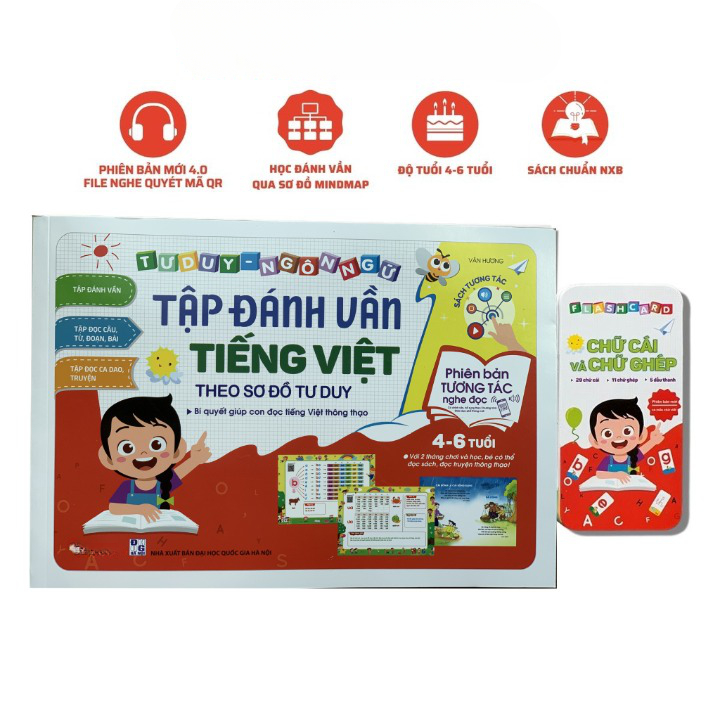 Sách - Tập đánh vần tiếng Việt theo sơ đồ tư duy phiên bản mới  có file âm thanh, quét mã QR để nghe đọc và kể chuyện