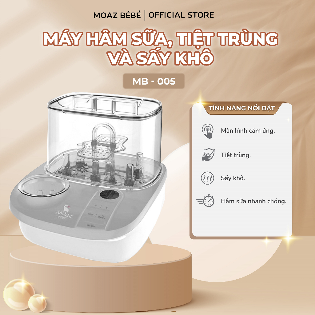 Máy hâm sữa, tiệt trùng và sấy khô đa năng 3 trong 1 Moaz Bébé MB-005
