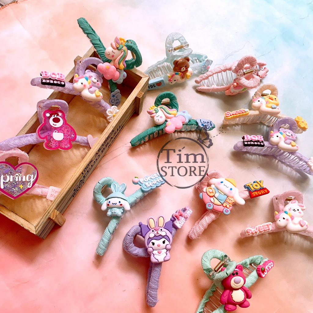 Kẹp gấp tóc nhựa thú nhiều mẫu gấu dâu lotso dễ thương TIMSTORE phong cách hàn quốc