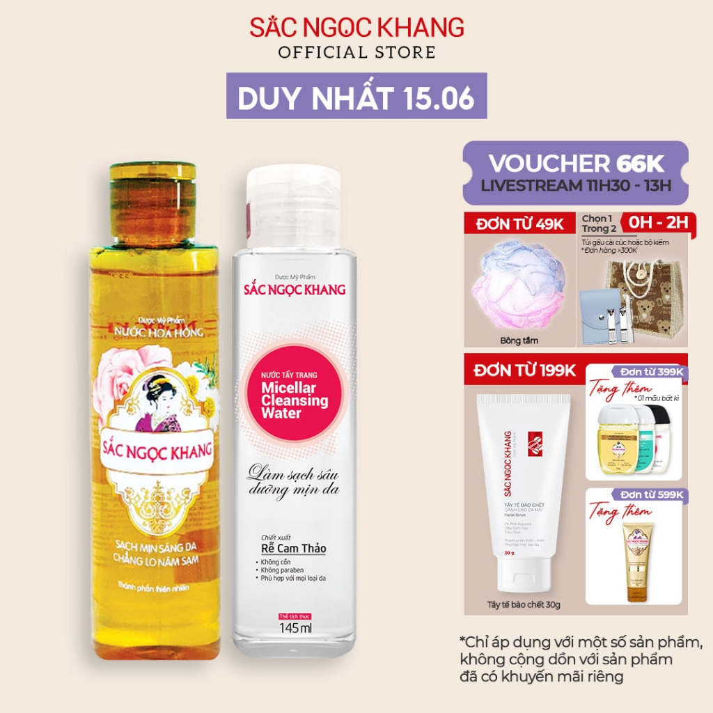 Combo Sắc Ngọc Khang 2 món [Nước hoa hồng 145ml + Nước tẩy trang 145ml]