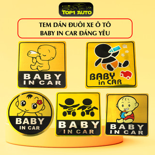 Tem dán đuôi xe ô tô Baby in Car, dán trang trí ô tô hình dễ thương