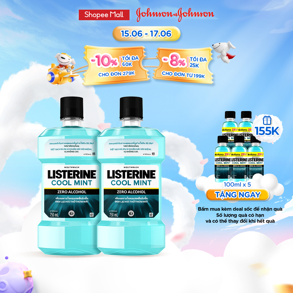 Bộ 2 Chai Nước Súc Miệng Listerine Giúp Hơi Thở Thơm Mát Cool Mint Zero 750mlx2 540021939
