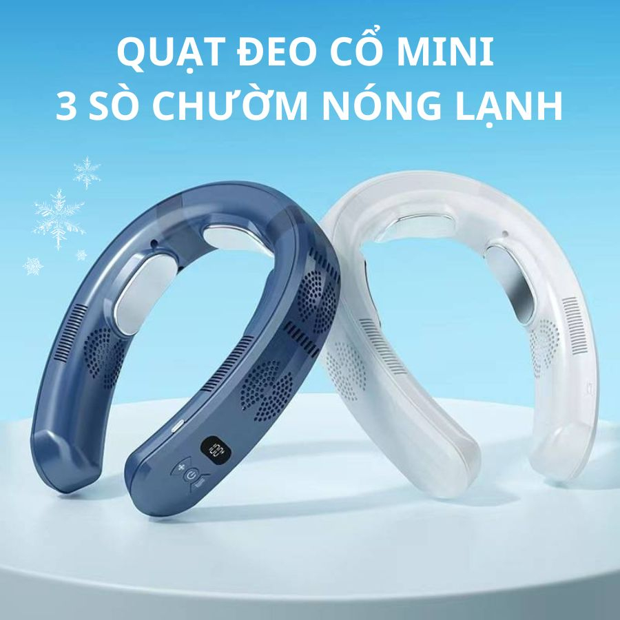 Quạt đeo cổ mini có 3 sò chườm nóng lạnh, quạt treo cổ điều hòa thân nhiệt dung lượng pin lớn 6000mAh