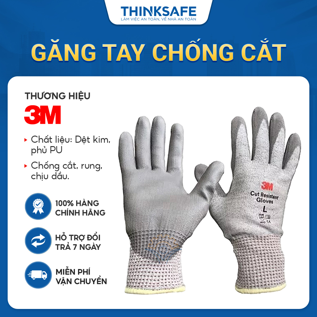 Găng tay chống cắt 3M cấp độ 5, bao tay chất liệu sợi đất sét phủ pu, Găng tay bảo hộ lao động chính hãng - THINKSAFE