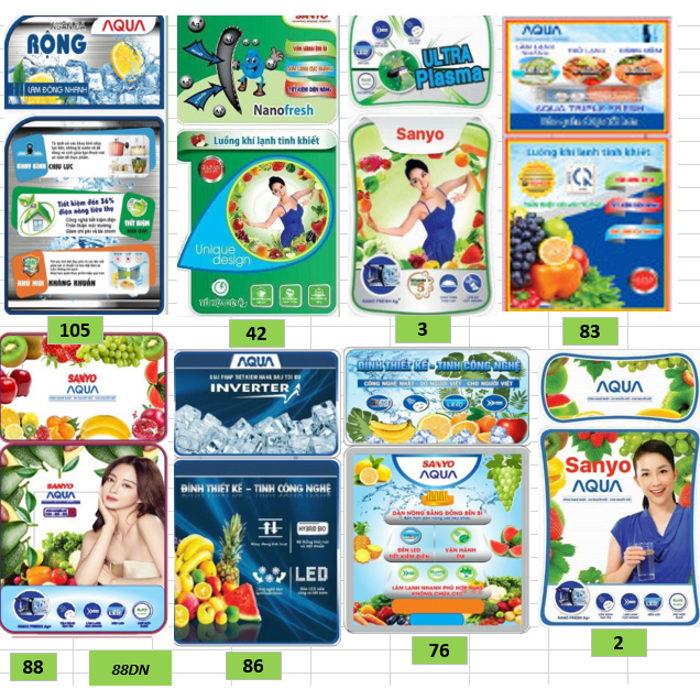 Tem Dán Tủ Lạnh Sanyo & Aqua (Nhiều Mẫu Để Lựa Chọn)