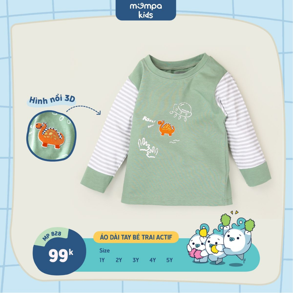 Áo dài tay cho bé Mompa 1-5 tuổi vải Cotton Actif mềm mại co giãn thấm hút 828