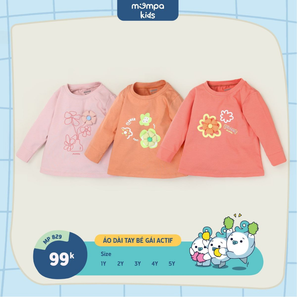 Áo dài tay cho bé Mompa 1-5 tuổi vải Cotton Actif mềm mại co giãn thấm hút 829