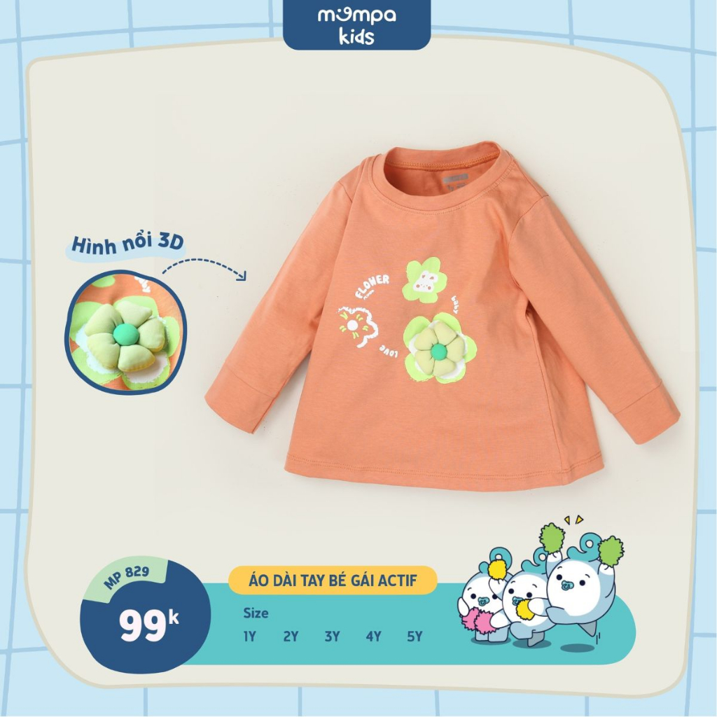 Áo dài tay cho bé Mompa 1-5 tuổi vải Cotton Actif mềm mại co giãn thấm hút 829