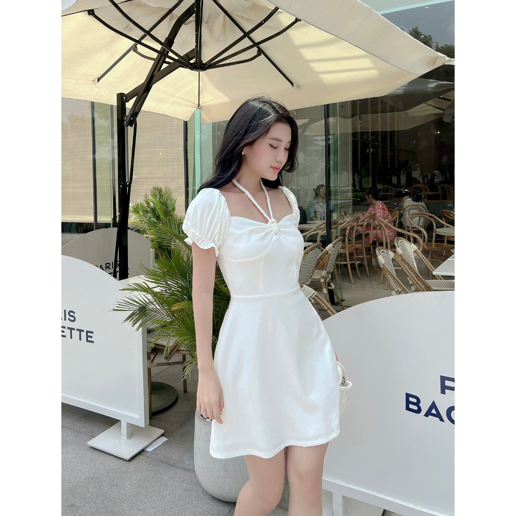 BBSTORE'S Đầm Xòe Tay Bèo Dự Tiệc Nhún Nơ Ngực Sang Trọng -D2007