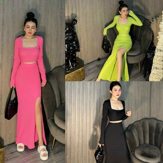 Set Áo thun cổ vuông dài tay  + Chân Váy Mini Ôm Dáng xẻ tà Thời Trang Đi Biển Mùa Hè Quyến Rũ Dành Cho Nữ L93859345