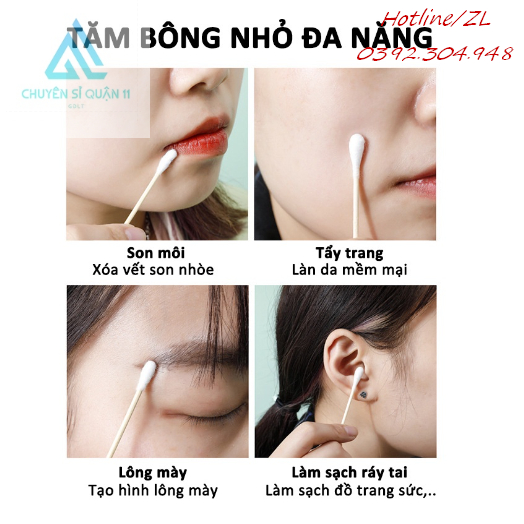 Hộp 500 Tăm Bông Thân Gỗ Tre Ngoáy Tai Người Lớn 2 Đầu Vệ Sinh Tai Đa Năng An Toàn Tiện Lợi