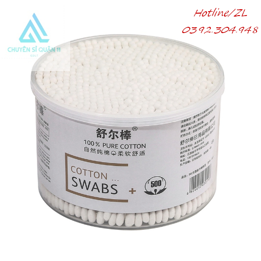 Hộp 500 Tăm Bông Thân Gỗ Tre Ngoáy Tai Người Lớn 2 Đầu Vệ Sinh Tai Đa Năng An Toàn Tiện Lợi