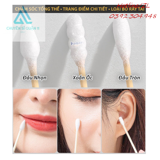 Hộp 500 Tăm Bông Thân Gỗ Tre Ngoáy Tai Người Lớn 2 Đầu Vệ Sinh Tai Đa Năng An Toàn Tiện Lợi