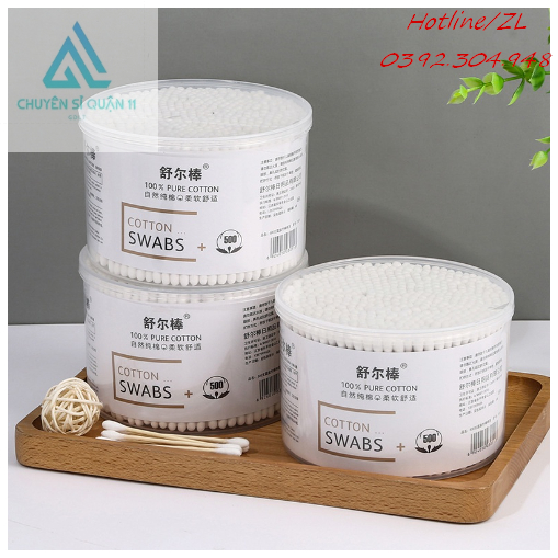 Hộp 500 Tăm Bông Thân Gỗ Tre Ngoáy Tai Người Lớn 2 Đầu Vệ Sinh Tai Đa Năng An Toàn Tiện Lợi