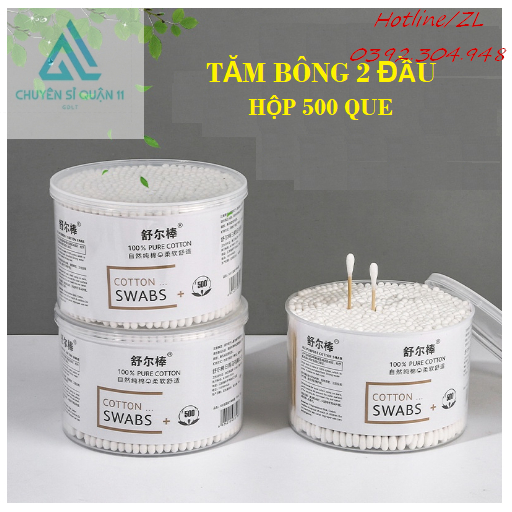 Hộp 500 Tăm Bông Thân Gỗ Tre Ngoáy Tai Người Lớn 2 Đầu Vệ Sinh Tai Đa Năng An Toàn Tiện Lợi