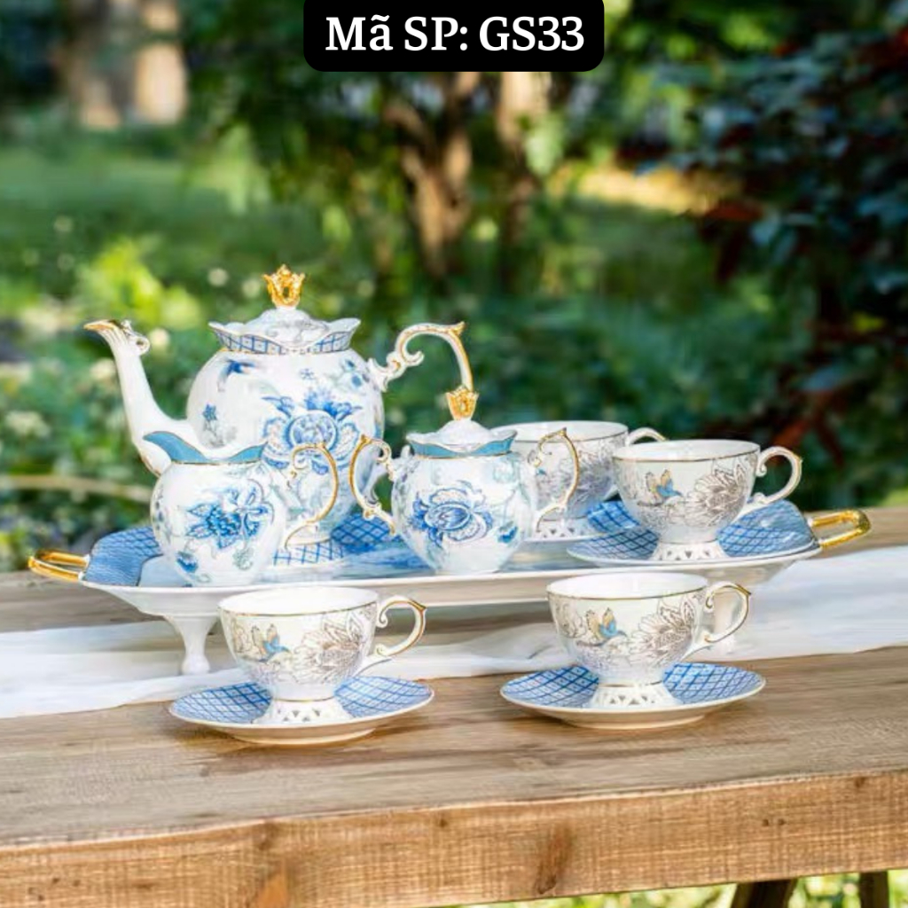 Ảnh thực tế - Tách trà cao cấp, Bộ trà chiều Châu Âu, ấm chén sứ xương cao cấp, Tặng 6 thìa đồng mạ vàng
