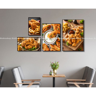 Tranh treo tường tráng gương trang trí decor quán gà rán 4 tặng kèm đinh 3 chân