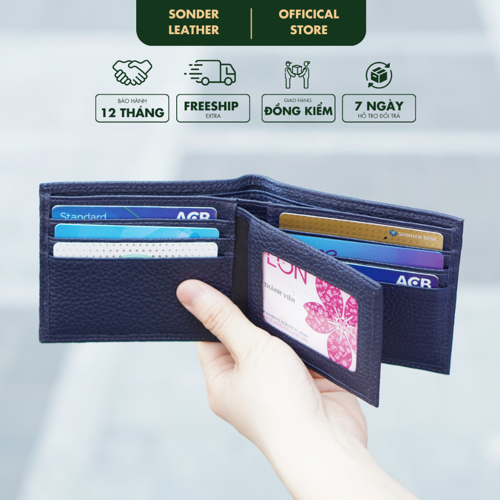 Ví nam da bò thật Lucas ví da nam cao cấp, bóp nam da bò vân hạt thương hiệu Sonder Leather