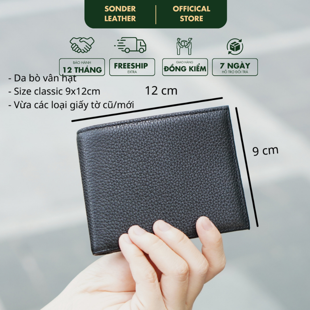 Ví nam da bò thật Lucas ví da nam cao cấp, bóp nam da bò vân hạt thương hiệu Sonder Leather