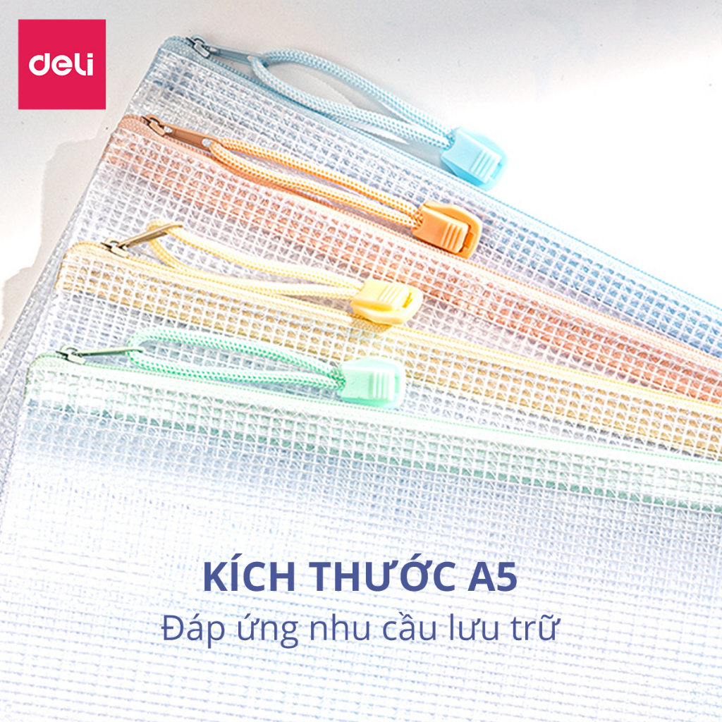 Túi Đựng Bút, Bóp Viết Lưới Pastel Trong Suốt Deli - Kích Thước A5 - Hộp Bút Chống Thấm Nước, Sức Chứa Lớn Cho Học Sinh