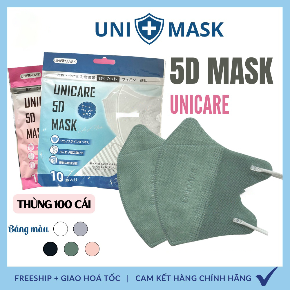 Thùng 100 Cái Khẩu trang 5D Uni Mask 3 lớp Kháng Khuẩn , Chống Tia UV Cực Cao